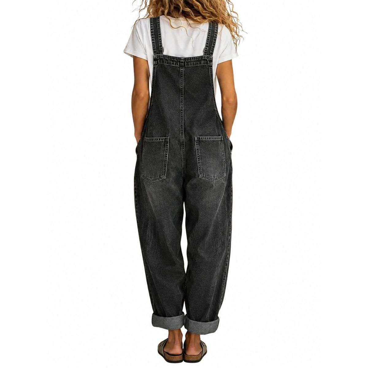 Women’s Y2K Style Button Front Wide Leg Denim Bib Overalls
