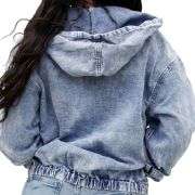 Women’s Zip Up Hooded Cropped Denim Jacket