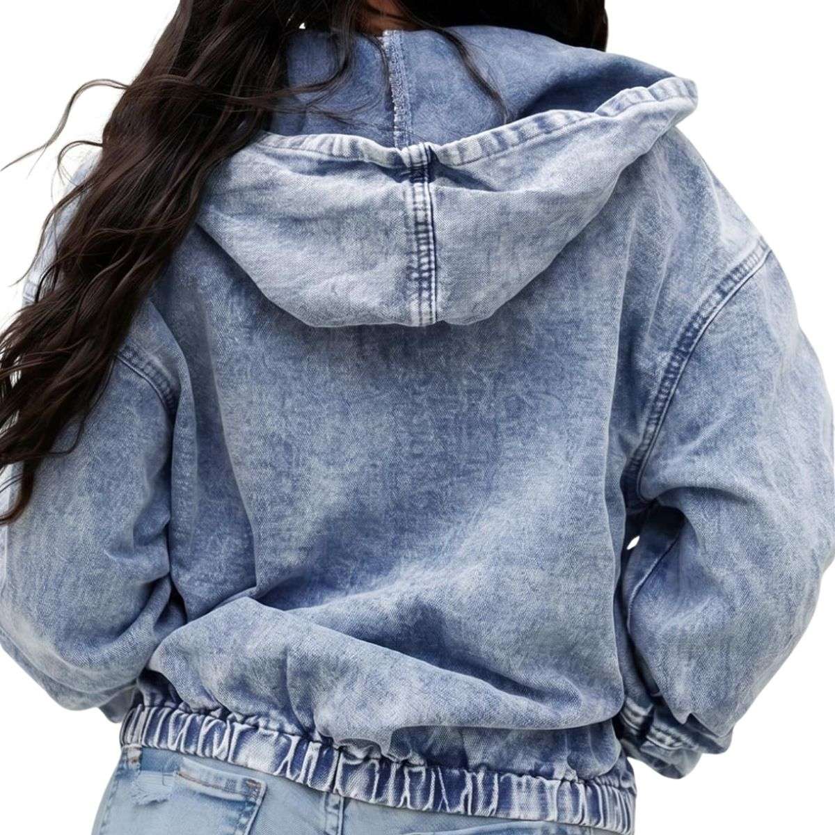 Women’s Zip Up Hooded Cropped Denim Jacket