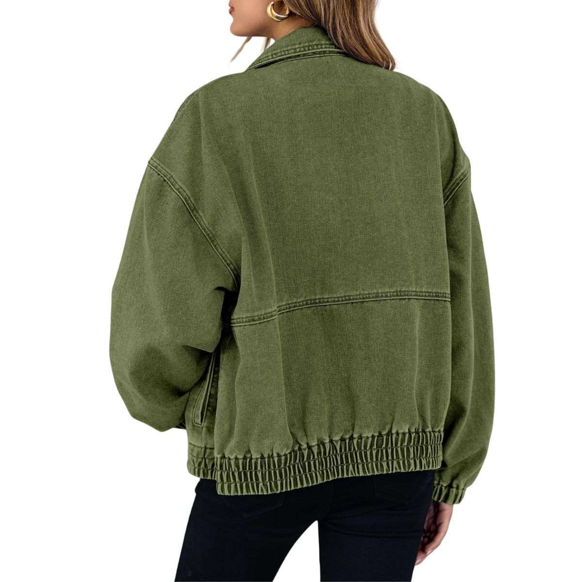 Women’s Zip Up Long Sleeve Loose Fit Denim Jacket