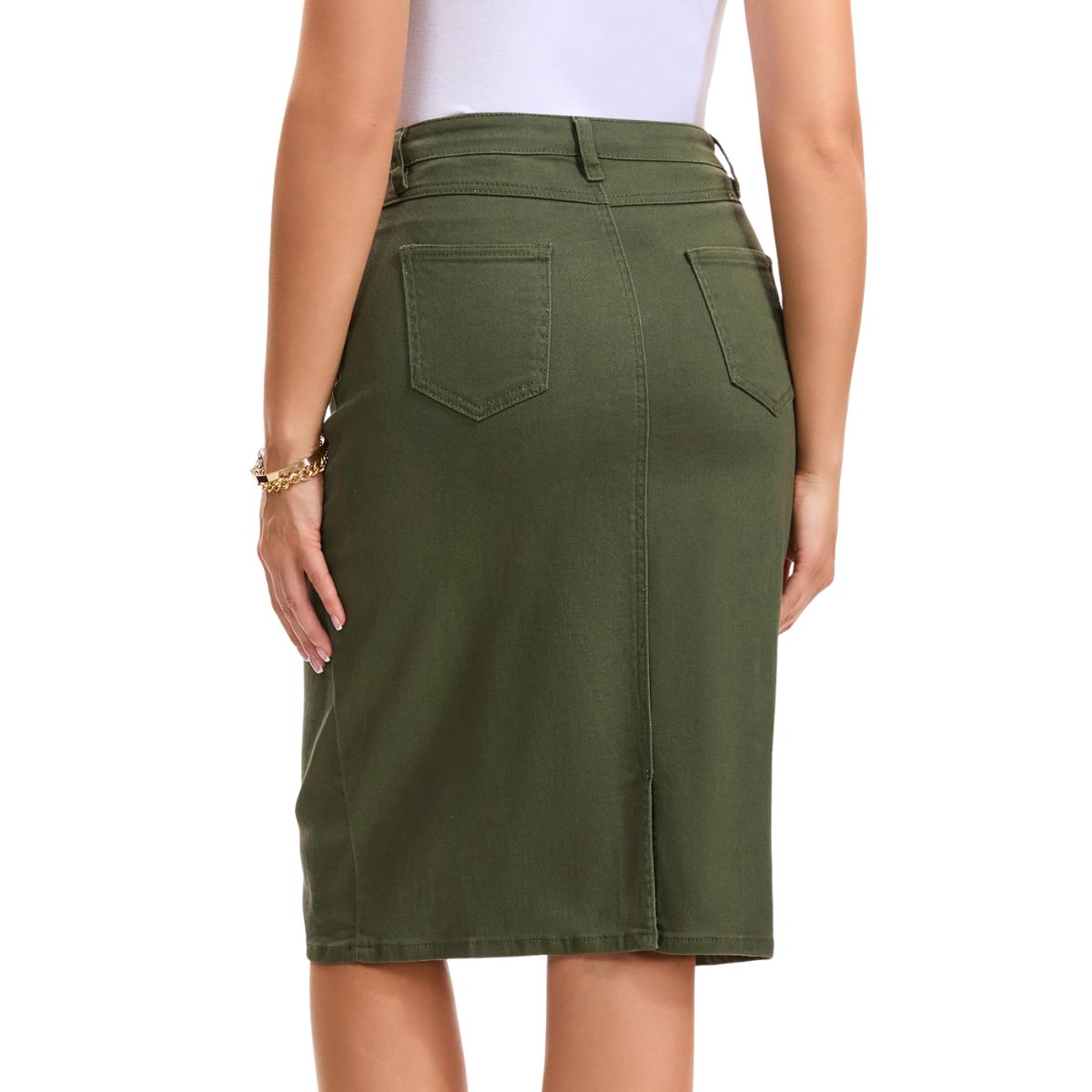Women’s Stretchy Back Slit Midi Denim Skirt