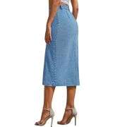 Women’s High Waisted Button Front Slit Midi Denim Skirt