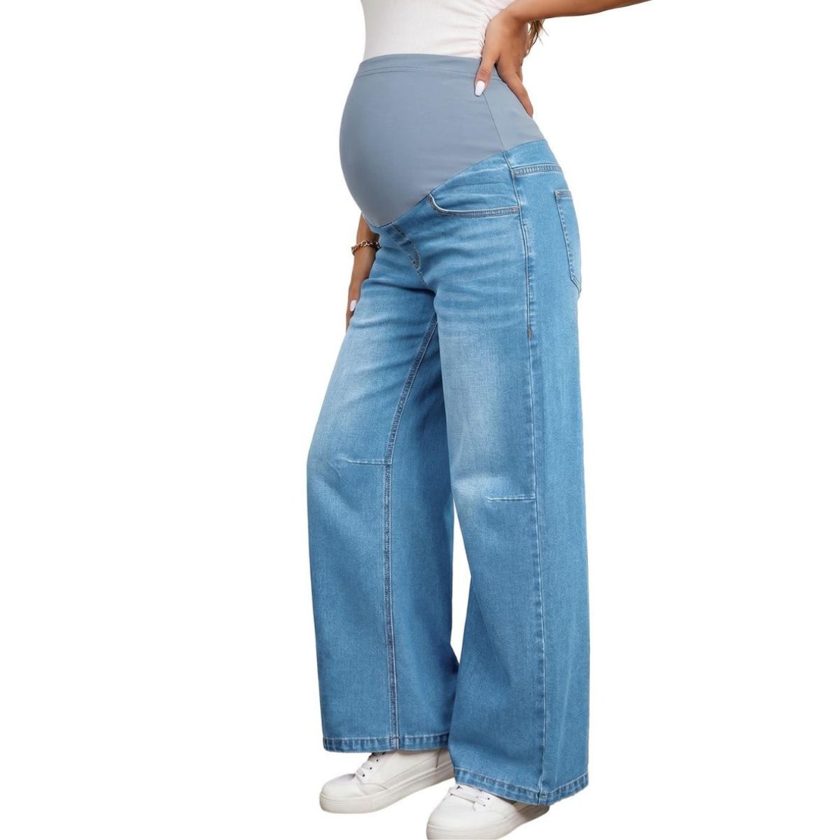 Maternity Stretchy Over The Belly Wide Leg Denim Pants