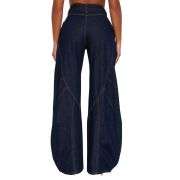 Button Fly Scimitar Wide Leg Jeans