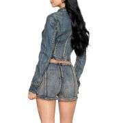 Women’s Military-Inspired Zip Front Cropped Denim Jacket