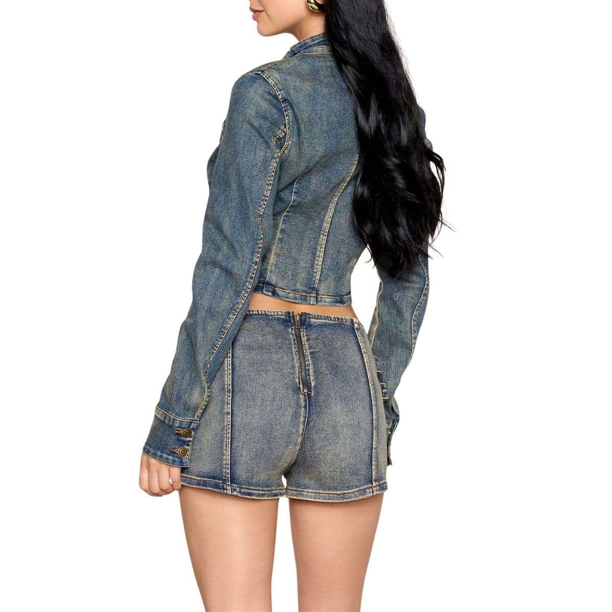 Women’s Military-Inspired Zip Front Cropped Denim Jacket
