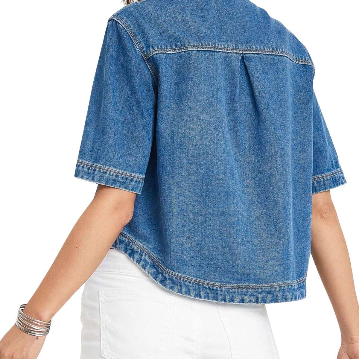 Women’s Short Sleeve Button Front Casual Denim Jacket