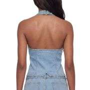 Women’s Halter Deep V Belted Front Split Denim Top