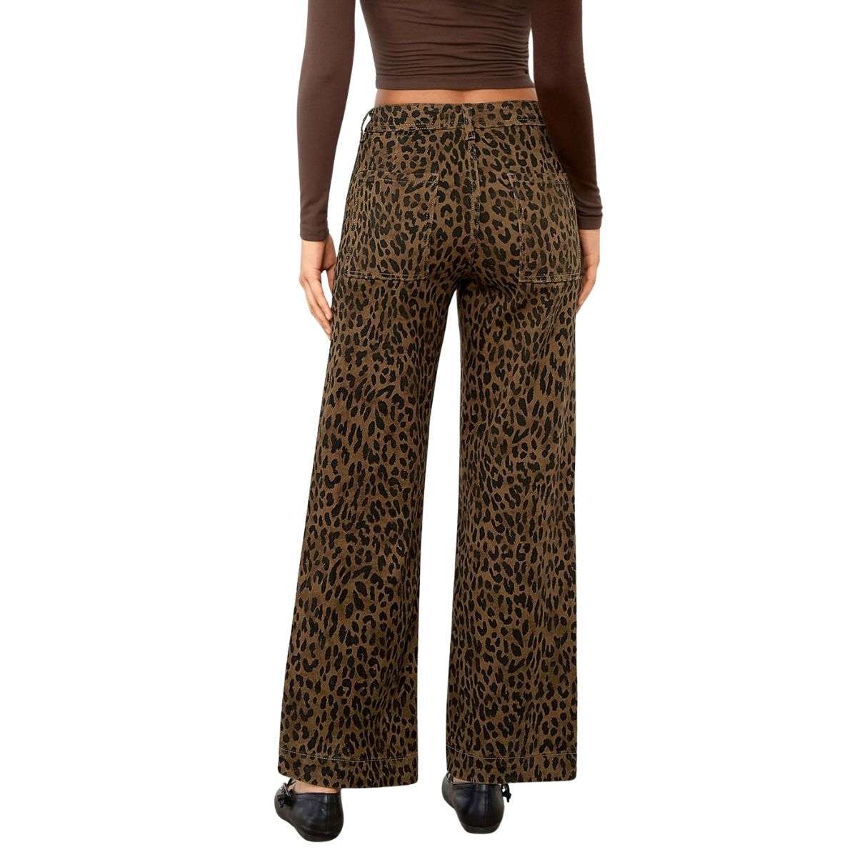 Women’s High Rise Wide Leg Stretch Leopard Print Ankle Jeans