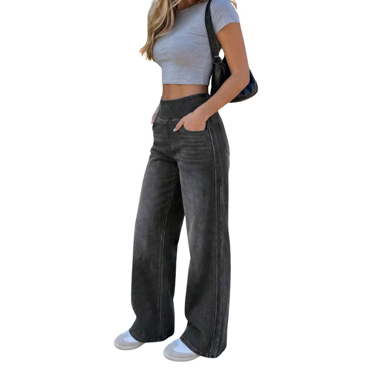 Women’s Side Stripe Stretch Wide Leg Jeans