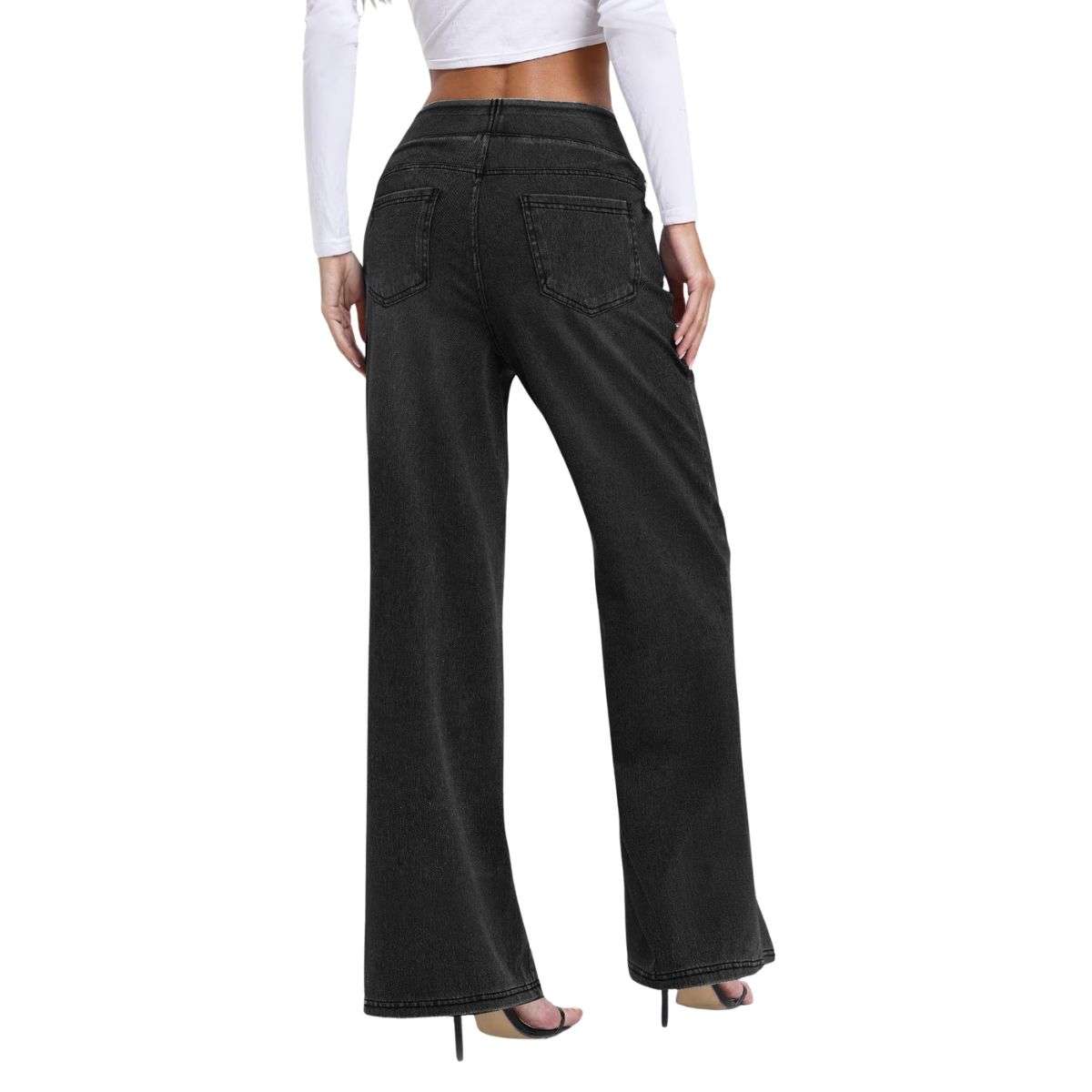 Women’s High Rise Elastic Waist Tummy Control Stretch Wide Leg Jeans