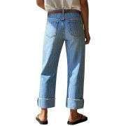 Women’s Mid Rise Striped Rolled Cuff Straight Leg Jeans