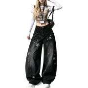 Women’s Cute Y2K Star Low Rise Barrel Leg Loose Jeans