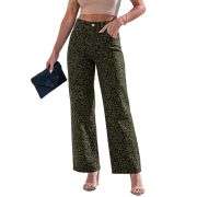 Women’s High Rise Cheetah Print Wide Leg Jeans