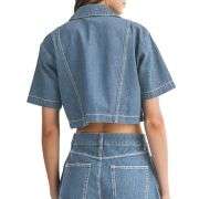 Women’s Short Sleeve Cropped Collared Button Denim Jacket