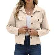 Women’s Fashion Cropped Corduroy Collared Long Sleeve Jacket
