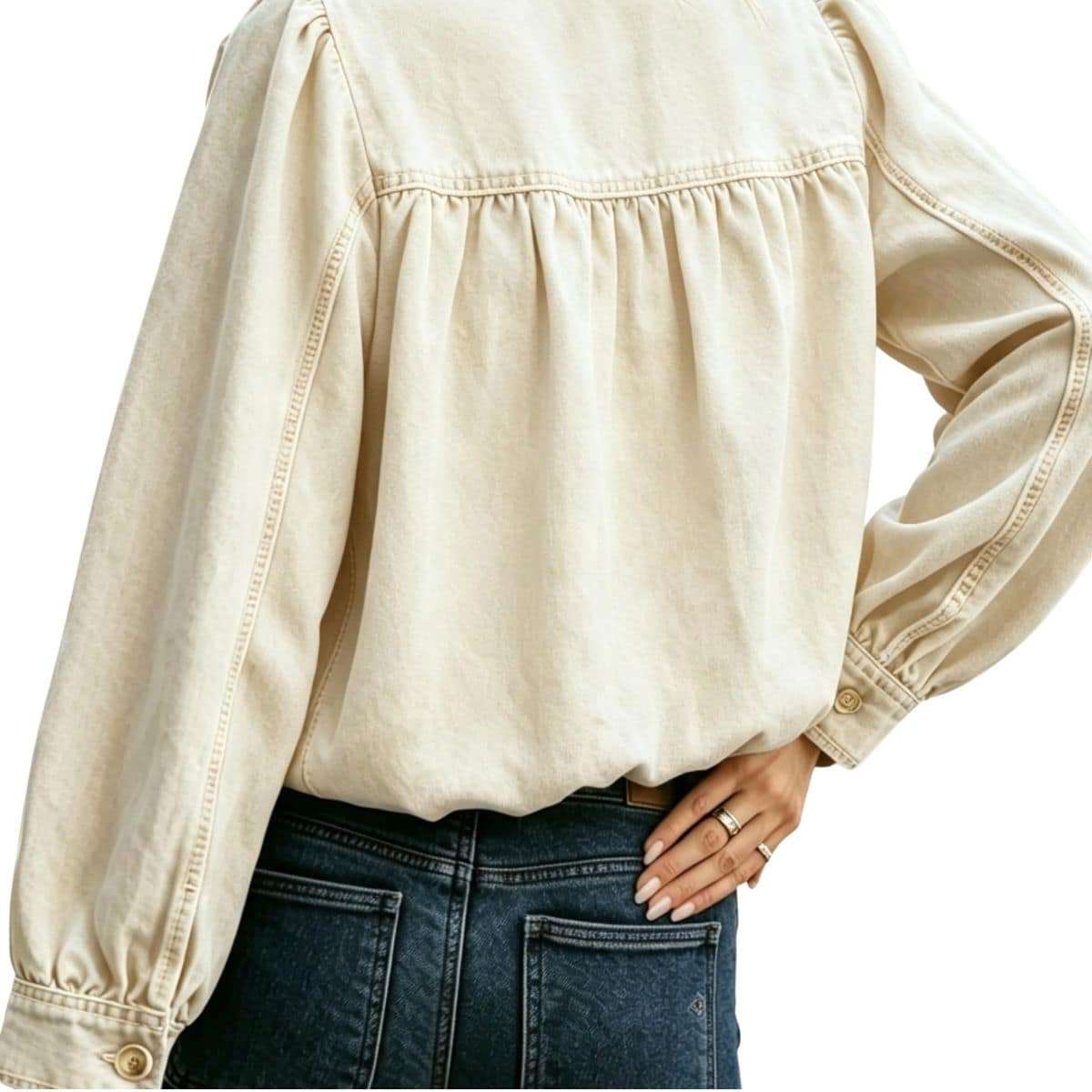 Women’s Puff Sleeve Button Vintage Denim Jacket