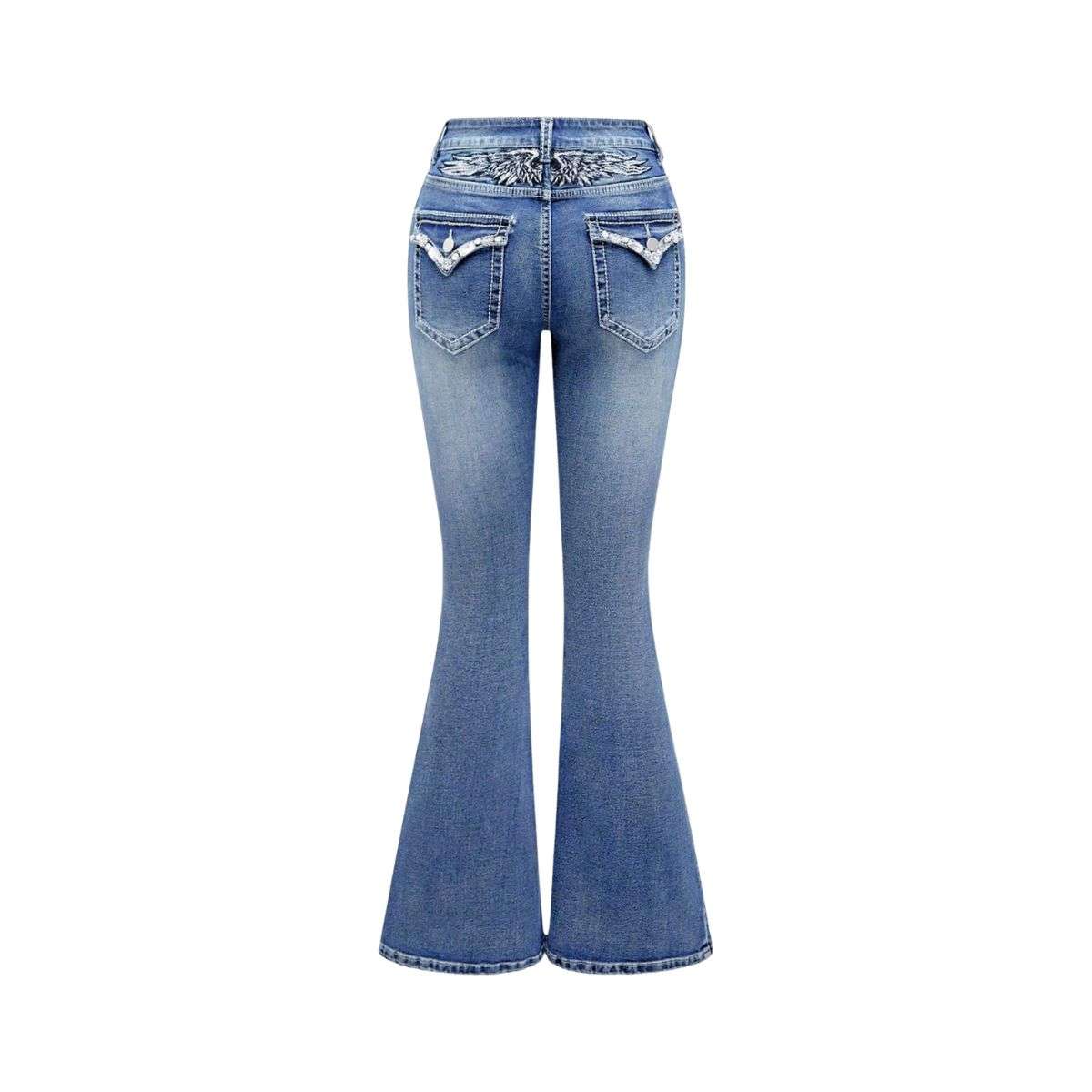 Women’s Gothic Punk Rhinestone Embroidered Flare Jeans