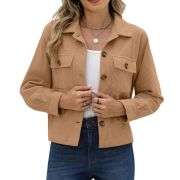 Women’s Fashion Cropped Corduroy Collared Long Sleeve Jacket
