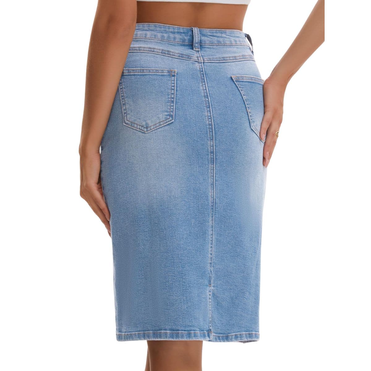 Women’s Stretchy Back Slit Midi Denim Skirt