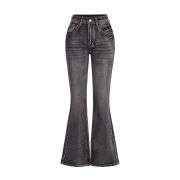 Women’s Gothic Punk Rhinestone Embroidered Flare Jeans