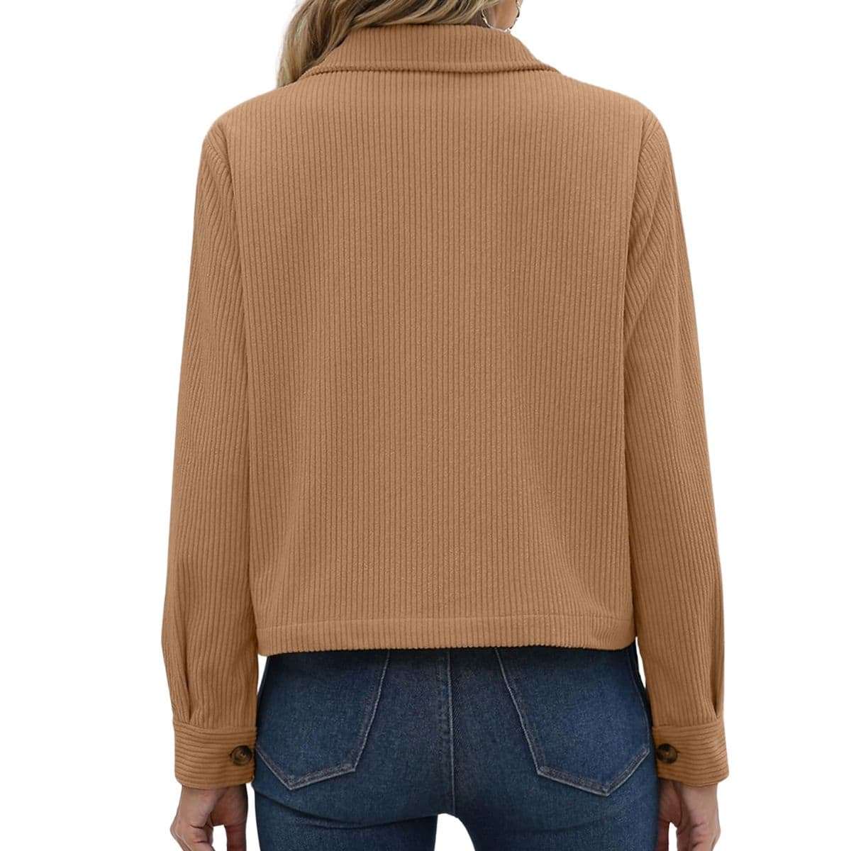 Women’s Fashion Cropped Corduroy Collared Long Sleeve Jacket