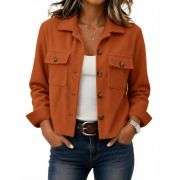 Women’s Fashion Cropped Corduroy Collared Long Sleeve Jacket