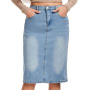 Women’s Stretchy Back Slit Midi Denim Skirt