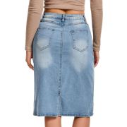Women’s Stretchy Back Slit Midi Denim Skirt