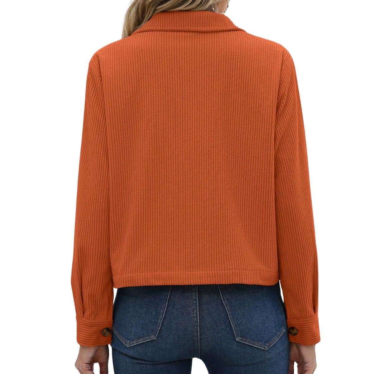 Women’s Fashion Cropped Corduroy Collared Long Sleeve Jacket