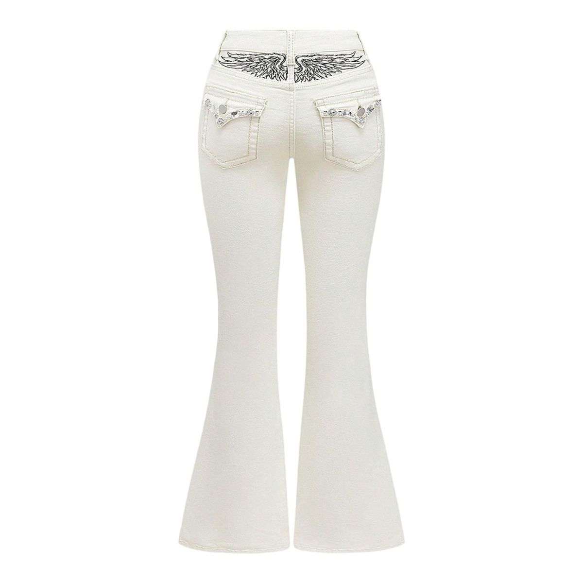 Women’s Gothic Punk Rhinestone Embroidered Flare Jeans