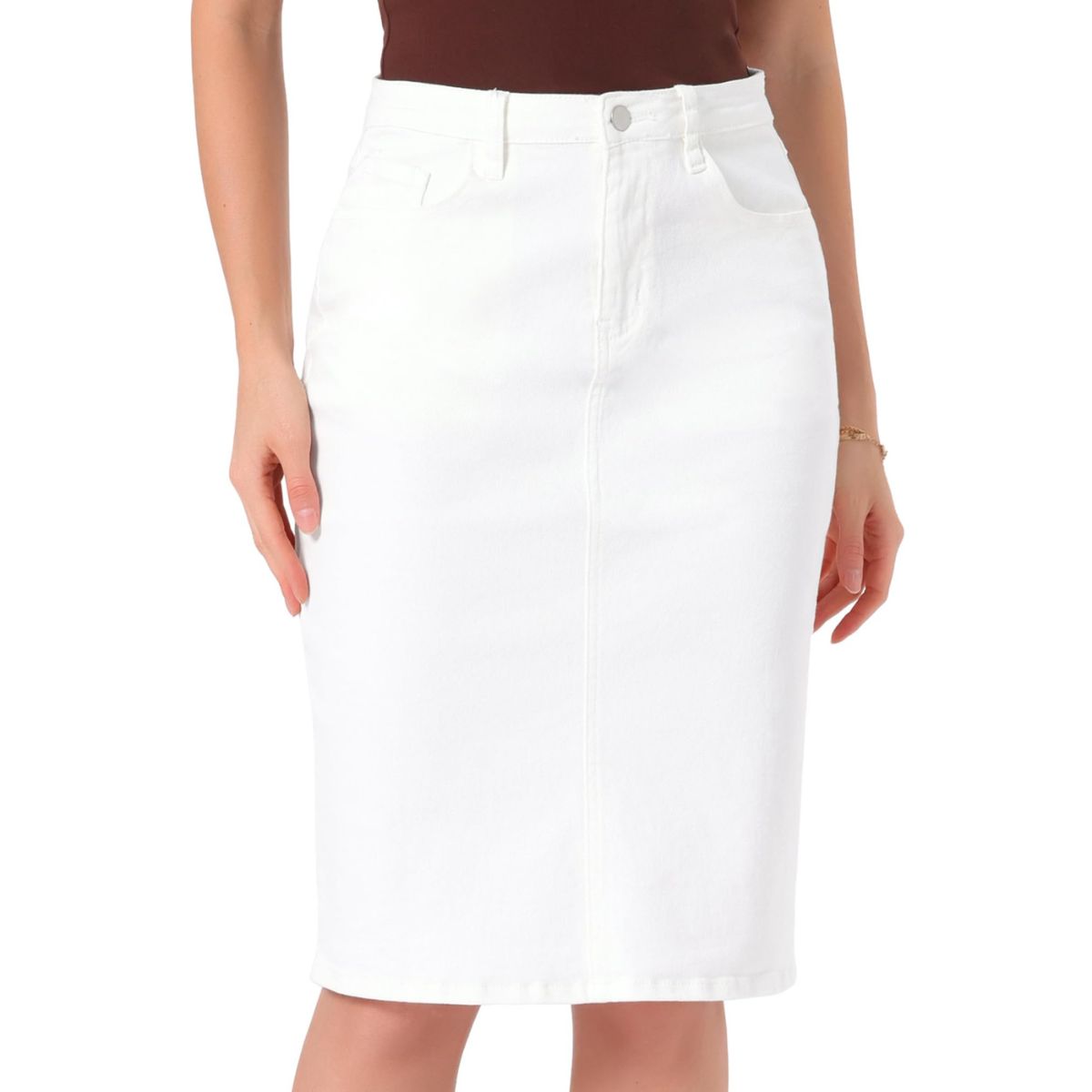 Women’s Stretchy Back Slit Midi Denim Skirt