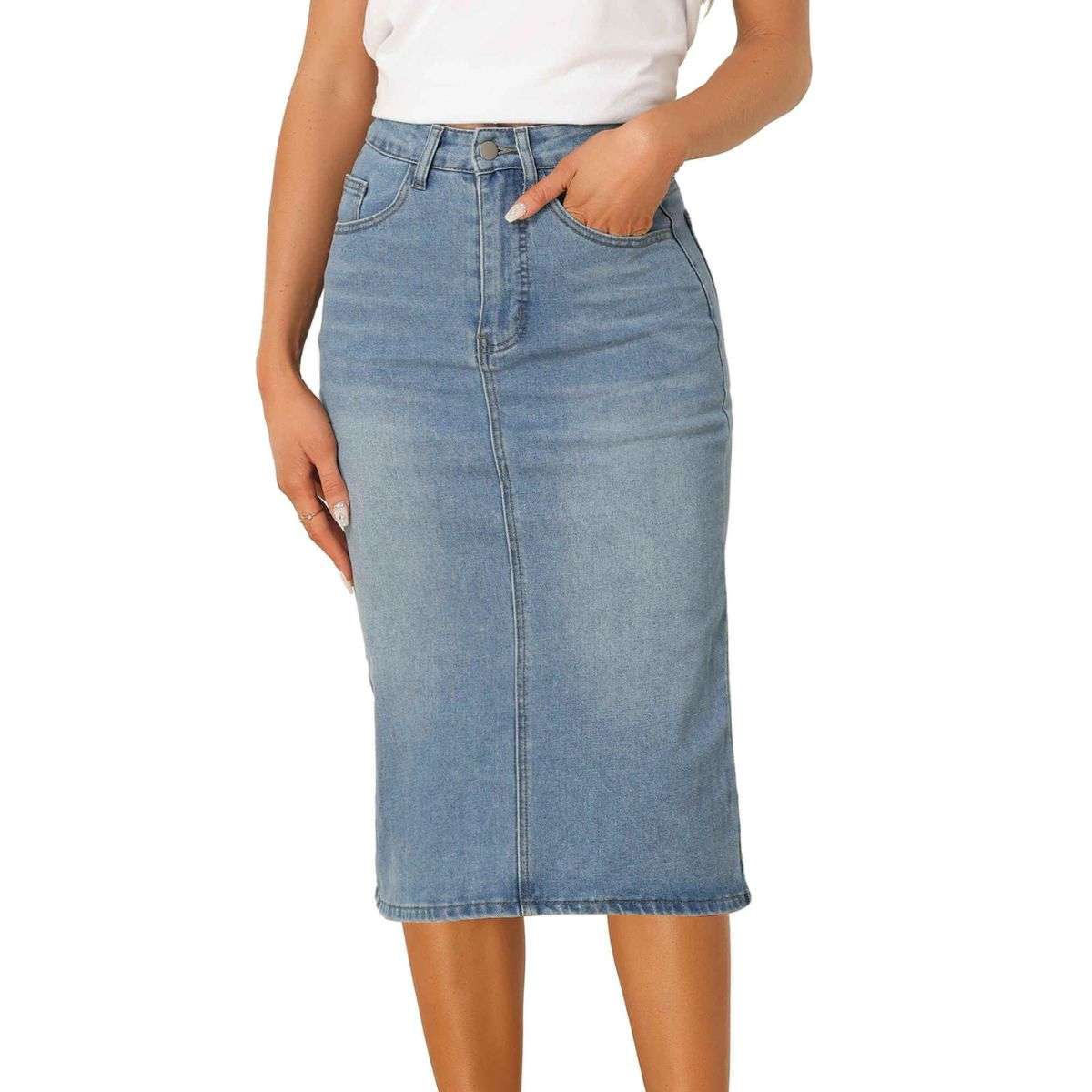 Women’s High Waisted Midi Denim Skirt
