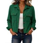 Women’s Fashion Cropped Corduroy Collared Long Sleeve Jacket