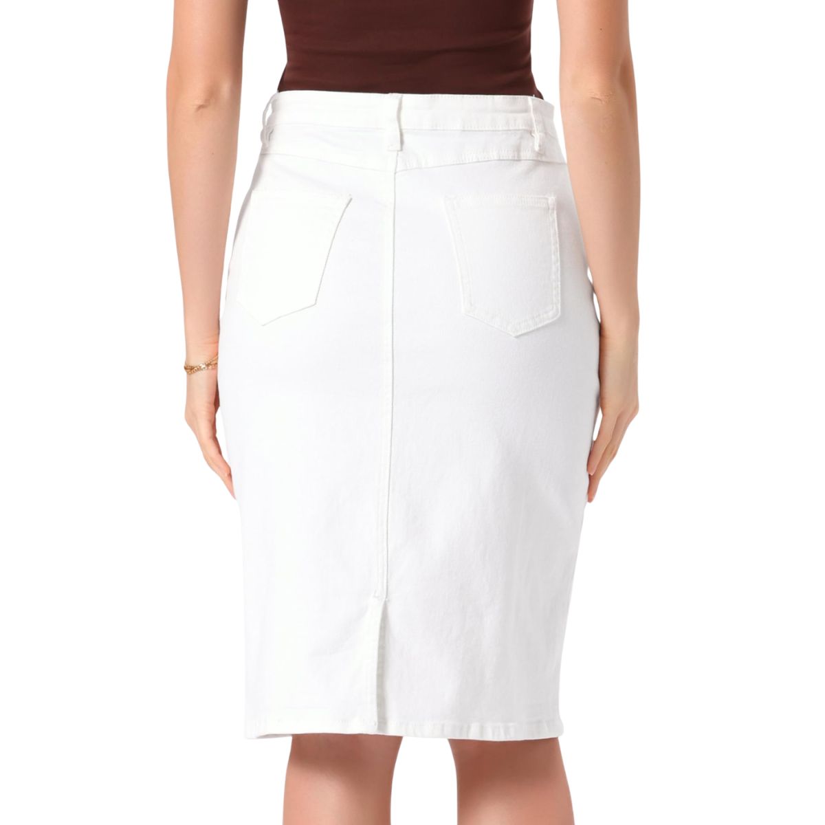 Women’s Stretchy Back Slit Midi Denim Skirt