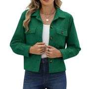 Women’s Fashion Cropped Corduroy Collared Long Sleeve Jacket