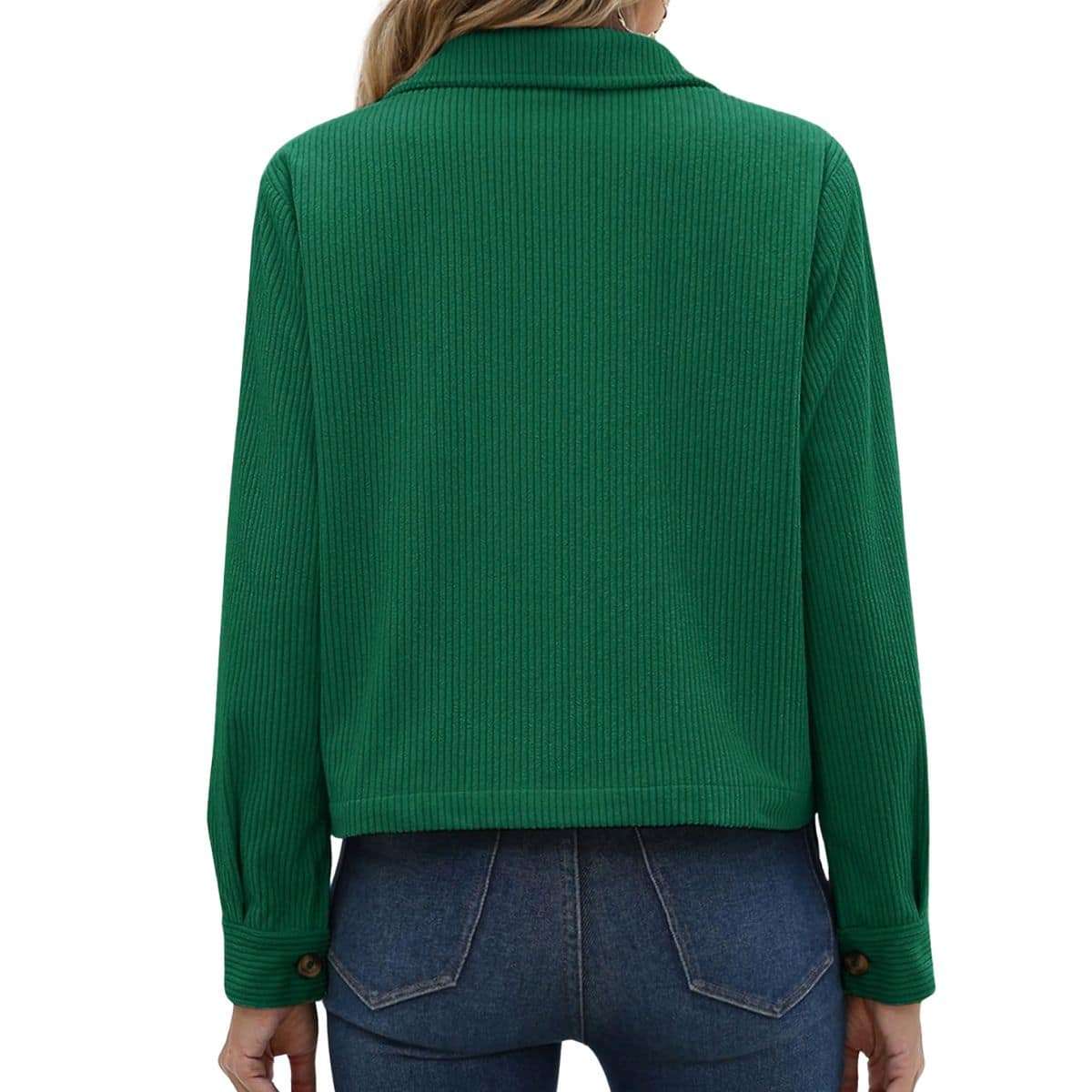 Women’s Fashion Cropped Corduroy Collared Long Sleeve Jacket