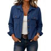 Women’s Fashion Cropped Corduroy Collared Long Sleeve Jacket