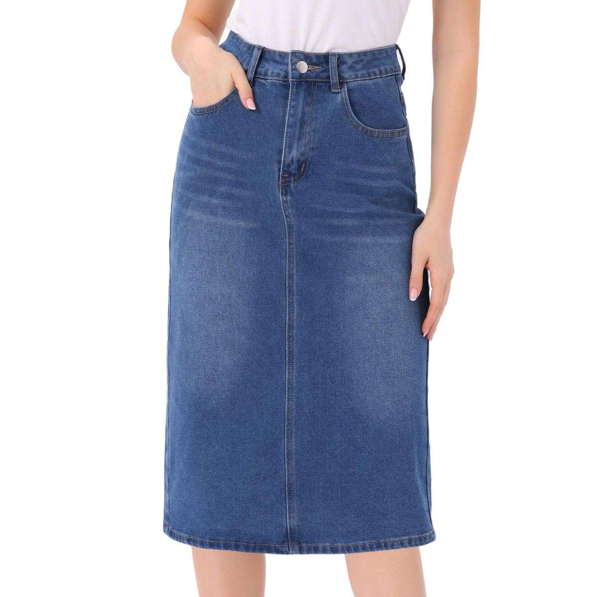 Women’s High Waisted Midi Denim Skirt