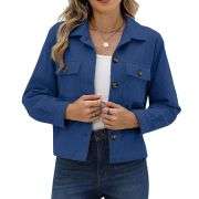 Women’s Fashion Cropped Corduroy Collared Long Sleeve Jacket