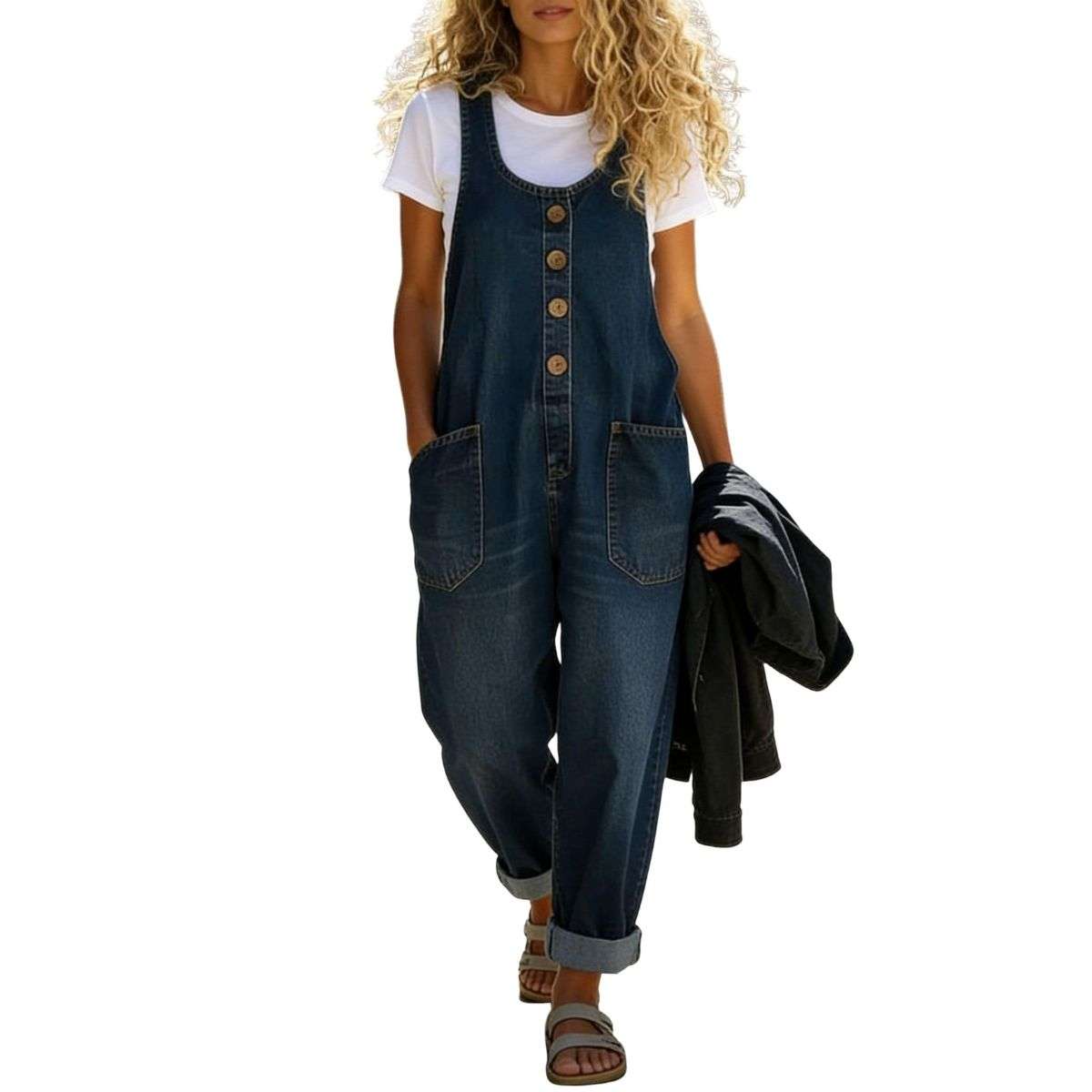 Women’s Y2K Style Loose Fit Cargo Denim Bib Overalls