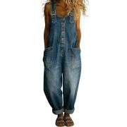 Women’s Y2K Style Button Front Wide Leg Denim Bib Overalls