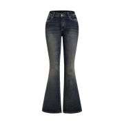 Women’s Gothic Punk Rhinestone Embroidered Flare Jeans