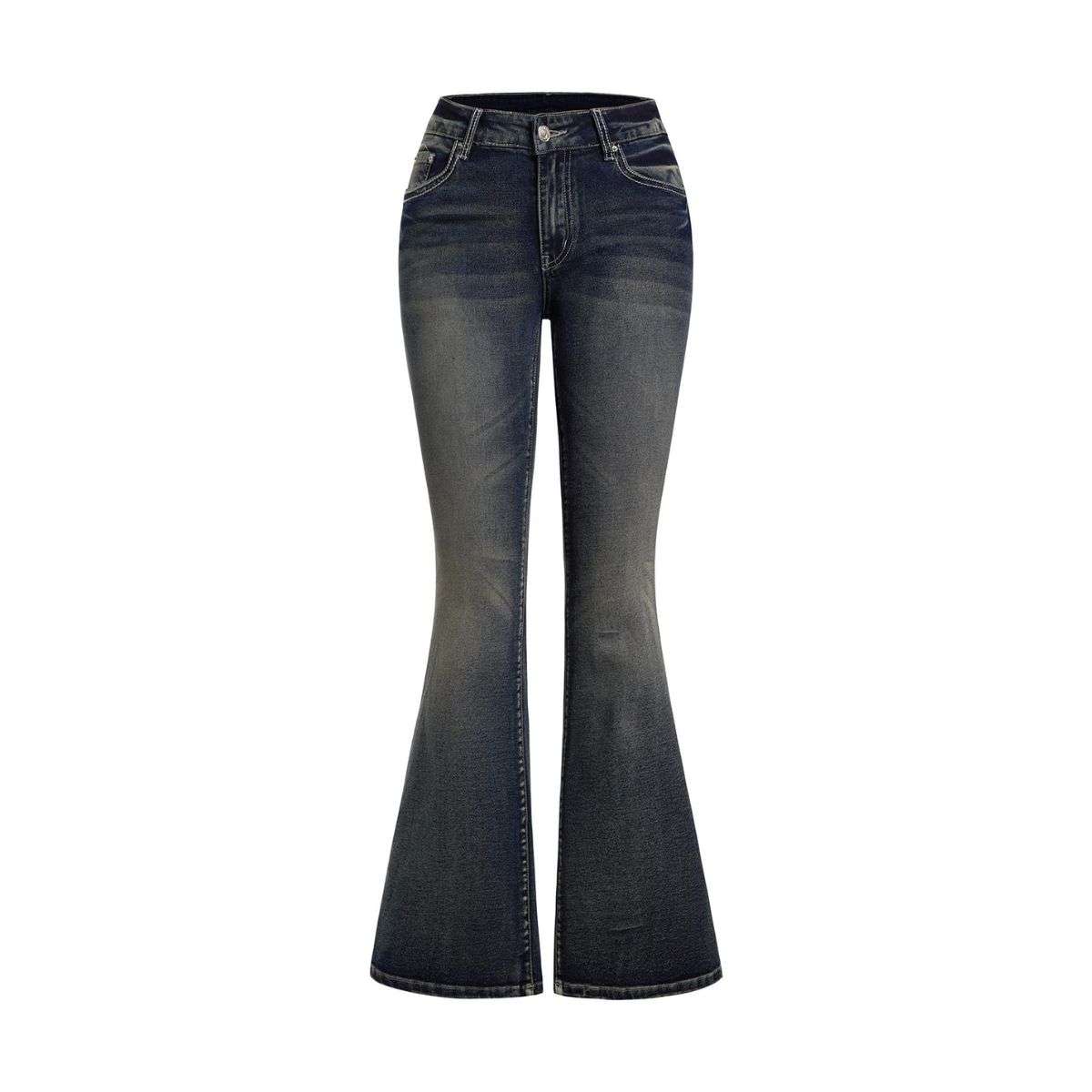 Women’s Gothic Punk Rhinestone Embroidered Flare Jeans