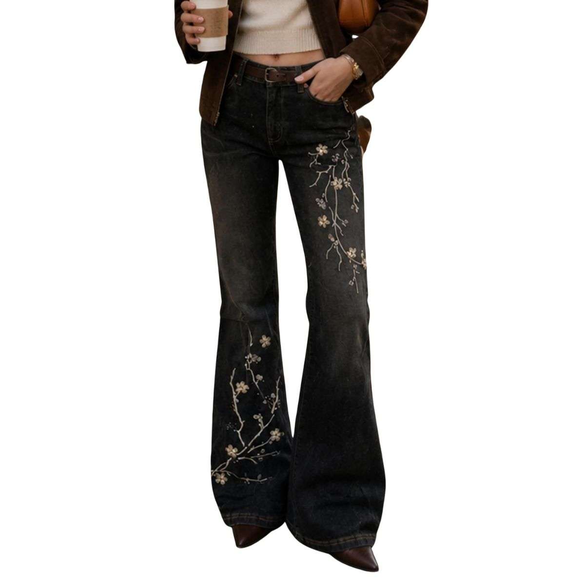 Women’s Mid Rise Embroidered Vintage Flare Jeans