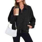 Women’s Zip Up Long Sleeve Loose Fit Denim Jacket