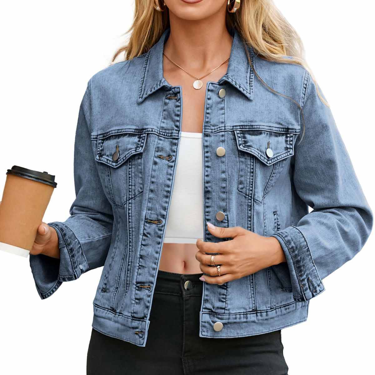 Women’s Slim Fit Button Front Western Denim Jacket