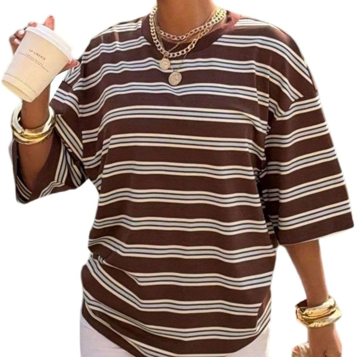 Women’s Y2K Striped Print Loose Short Sleeve T-Shirt