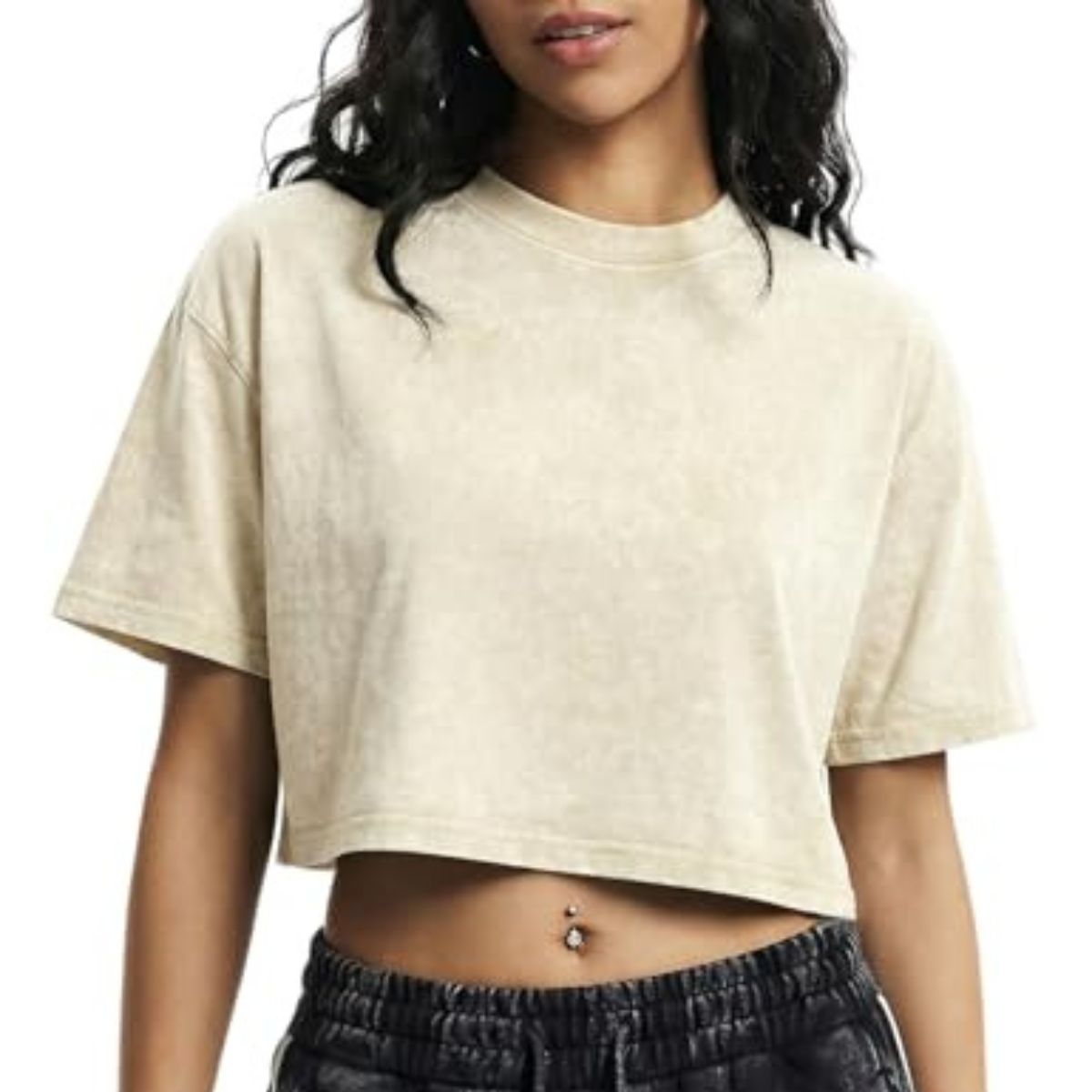 Women’s Loose Fit Acid Wash Cropped Short Sleeve T-Shirt