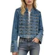 Women’s Vintage Stand Collar Double Breasted Denim Jacket